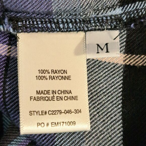 Cloth & Stone Womens Blue Plaid Striped Button Up Shirt w/Fringe Hem Medium - Picture 6 of 6